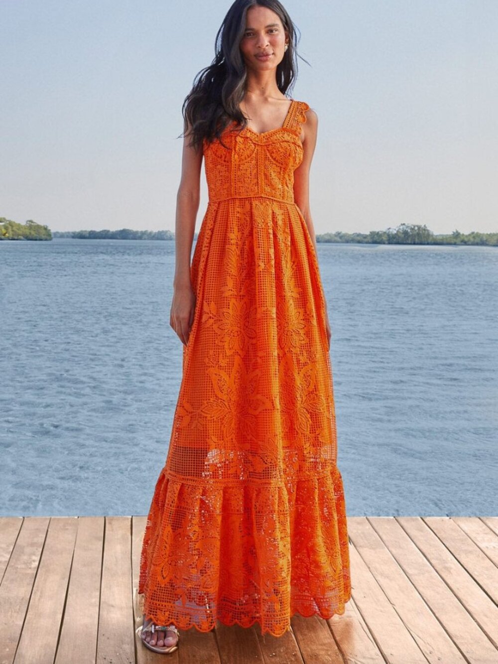 FARM Rio Orange Guipure Sleeveless Maxi Dress